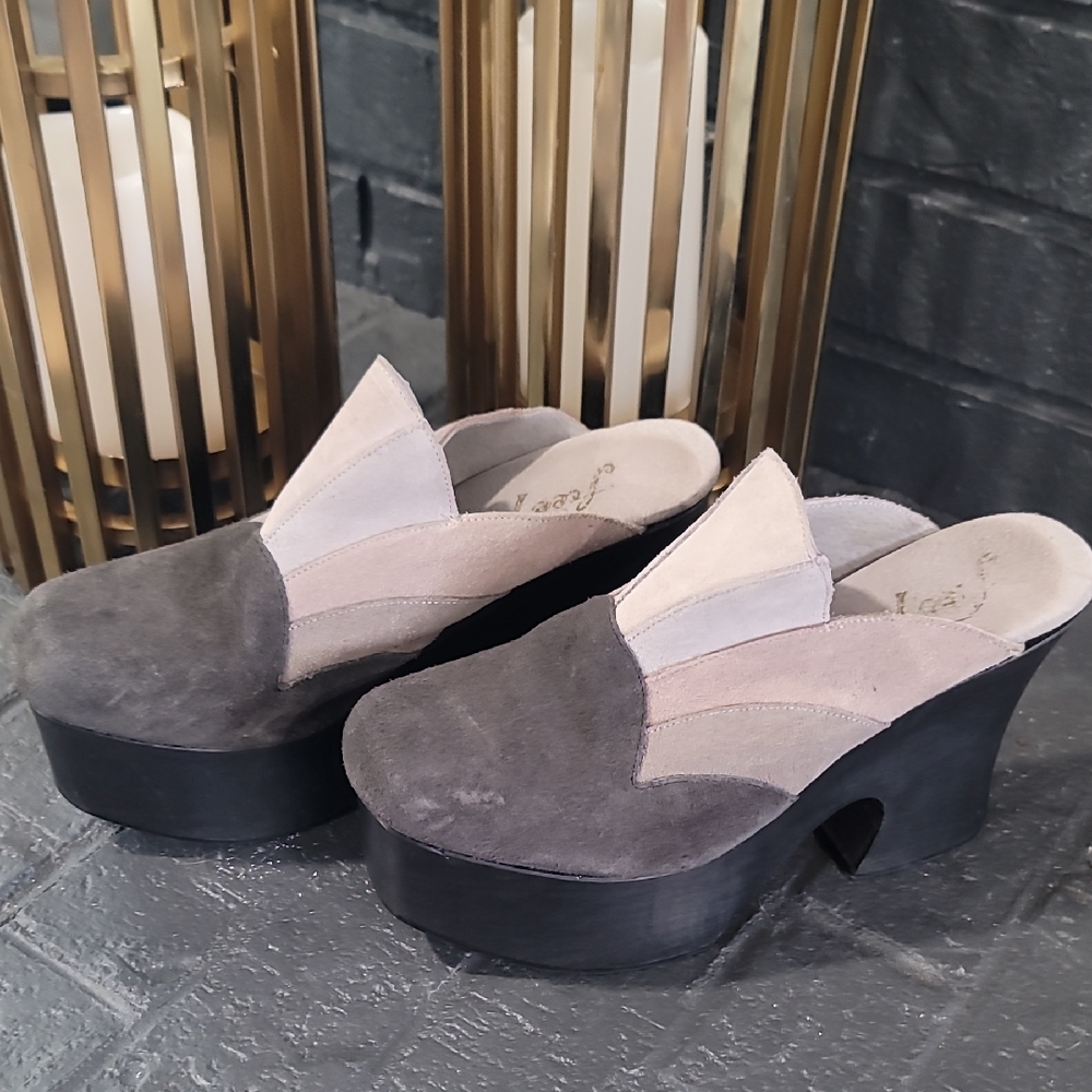 Free People Gray and Black Platform Mules
